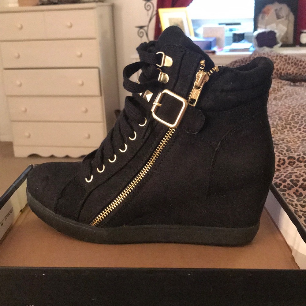 Black and Gold sneaker wedges